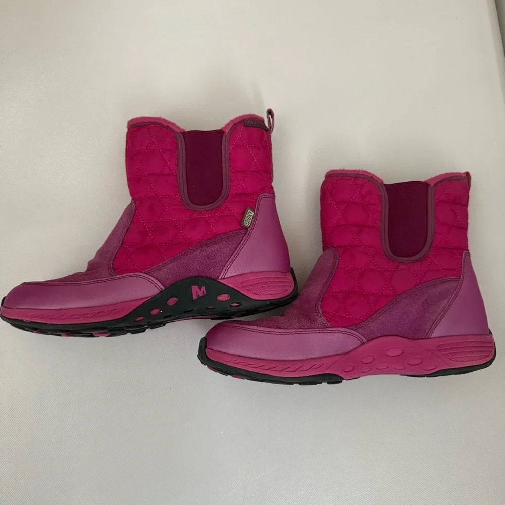 Merrell Girls Snow Boots 3.5 Pink Jungle Moc II Water Resistant 200g Suede Quilt